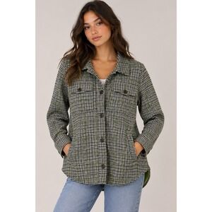 Nikki Jones Montreal Green Houndstooth Button Front Jacket Womens Medium